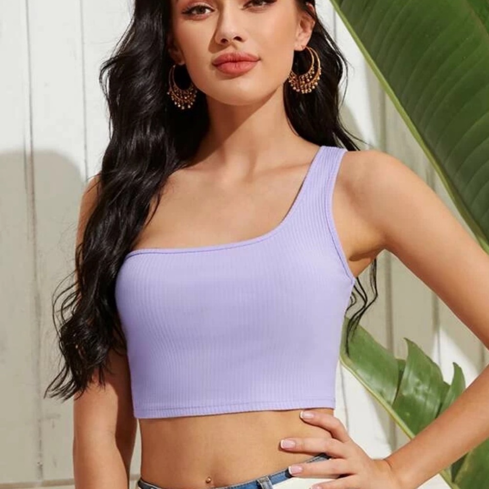 Lavender one shoulder crop top SHEIN